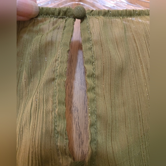 Beautiful sheer green top with gold metallic threads and 3/4 sleeves. - Picture 7 of 7